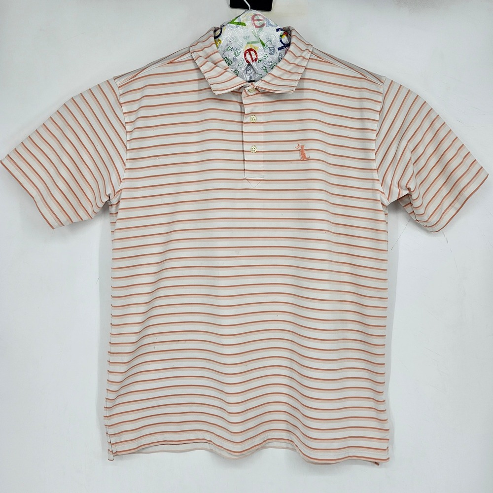 Local Boy Outfitters Shirt Mens Large Striped Polo Short Sleeve Orange FLAWS
